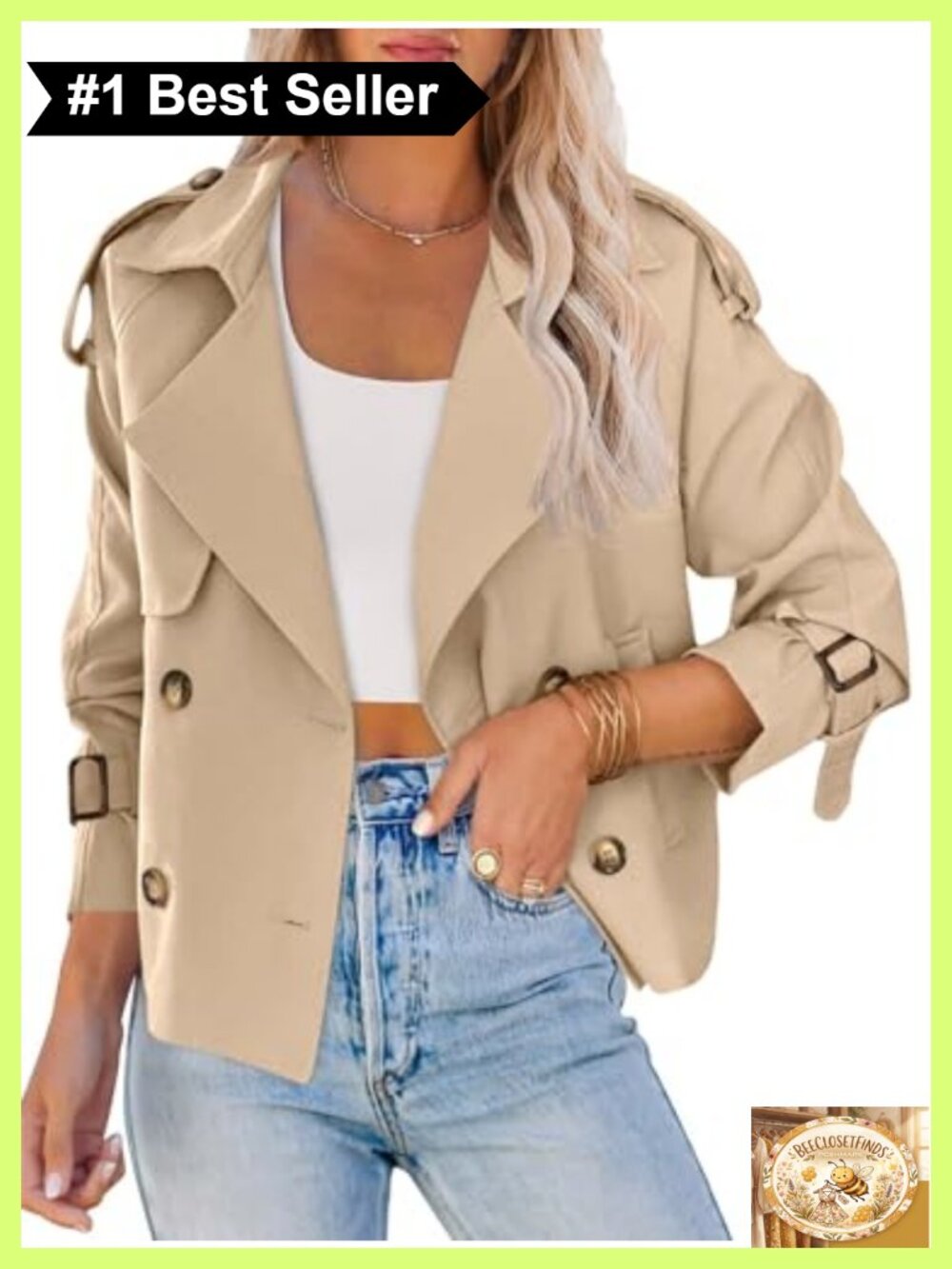 Women Crop Double Breasted Trench Coat Short Cropped Jacket 100% Polyester